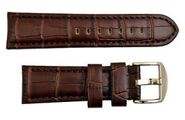 24mm croco-grain Leather Watch Band BROWN padded strap silver tone buckle - £15.69 GBP