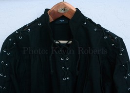 Renaissance Celtic Laced Sleeves &amp; Neck Shirt Black Pirate Reeanctment C... - £31.38 GBP