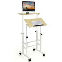 Height Adjustable Mobile Standing Desk with rolling wheels for office and home-N - £71.03 GBP