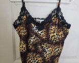 Victoria&#39;s Secret Satin Camisole Top Women&#39;s L Leopard Print Black Lace ... - $16.82