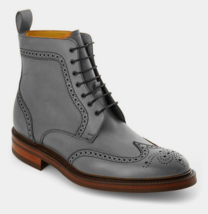 Men Gray Leather Wing Tip Brogue High Ankle Contrast Sole Casual Lace Up Boot - £120.54 GBP