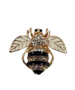 Vintage Gold Tone Black &amp; White Enamel Pave Rhinestone Bee Brooch Pin In... - $19.78