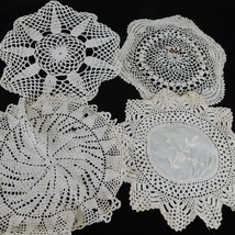 Crocheted Doily Round Off White Cream Set of 4 Handmade 10/11&quot; Diameter ... - £7.61 GBP