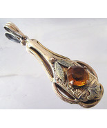 Art Deco Gold Filled Amber Paste Rhinestone Lavalier Necklace Pendant  - £23.59 GBP
