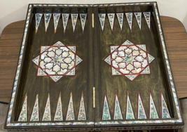 Handmade, Wooden Backgammon Board, Wood Chess Board, Mother of Pearl Inlay (21&quot;) - £565.58 GBP