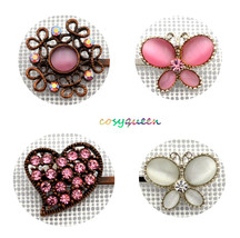4 Pack Pink White Butterfly Floral Heart Swarovski element crystal bobby pins - $9,999.00