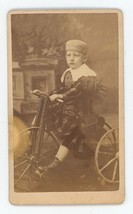 Rare CDV c1870s Adorable Boy in Unique Outfit and Hat on Tricycle Boston, MA - £36.64 GBP
