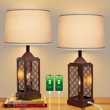 Brown Bedside Table Lamps Set Of 2 Farmhouse Table Lamps For Living Room With Up - $128.99