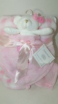 Baby Gear pink white checked baby blanket plush teddy bear hugs security blanket - £27.17 GBP