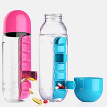 Water Bottle With Pillbox Plastic Drink Bottle With Medicine Pills Box Travel 7 - £10.34 GBP+