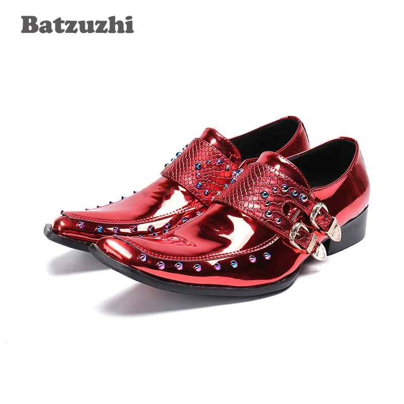 Batzuzhi Italy Type Men Shoes Fashion  Rivets Men Leather Dress Shoes Men Red Pa - £164.18 GBP