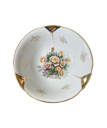Vintage Hand Painted Serving Bowl Unbranded 9&quot; White With Floral &amp; Gold ... - £23.21 GBP