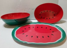 3 Pc Oval Watermelon Serving Tray and Bowls Melamine Fruit Outdoor Picnic Ware  - £30.09 GBP