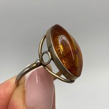 Vintage Soviet 875 Silver Natural Amber Ring Oval Cabochon Size 8.5 USSR - $150.00