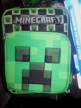 Creeper Minecraft Kids BPA-Free Insulated Lunch Tote Box w/ Bottle Pocket Nwt - £11.14 GBP