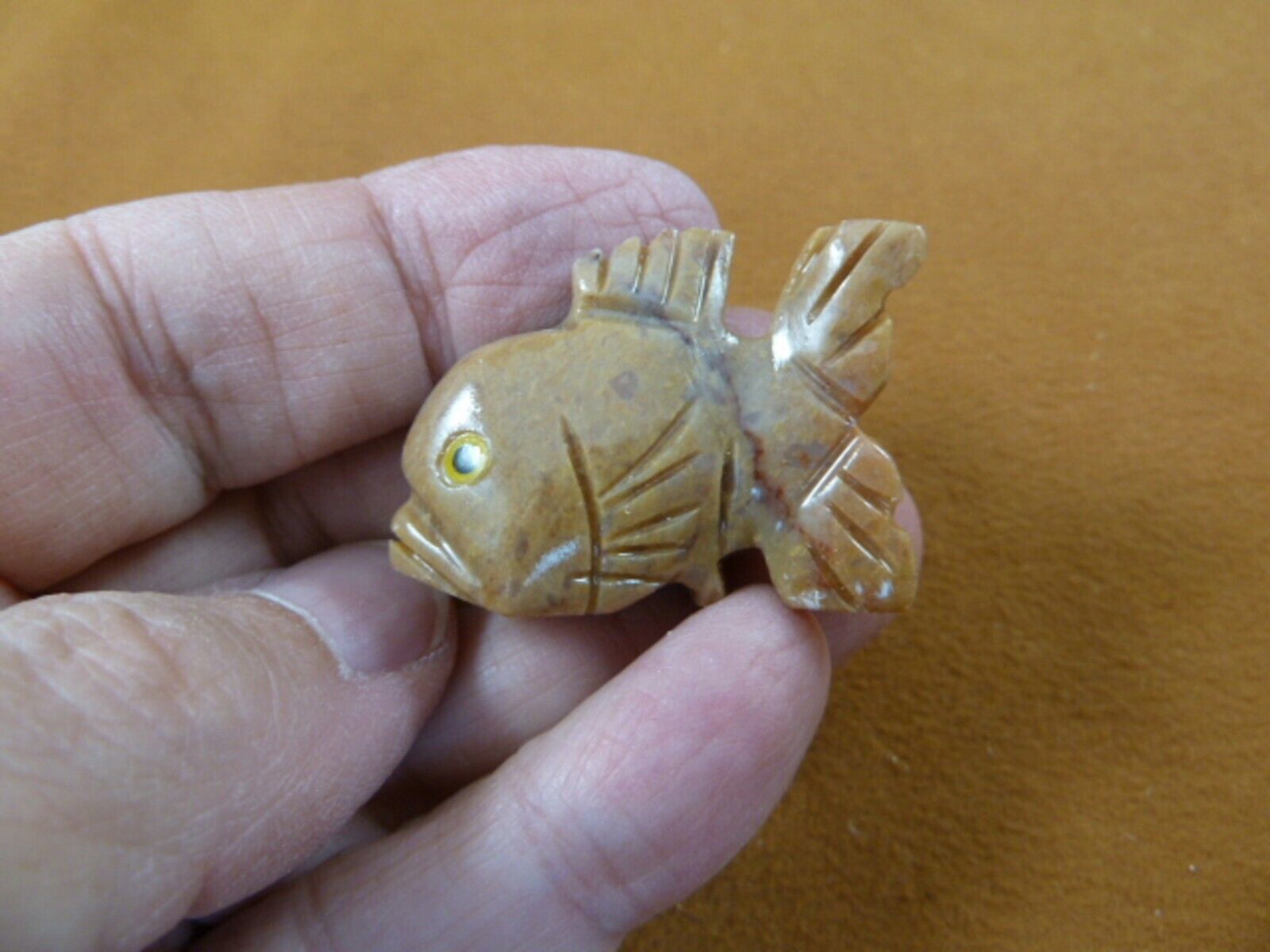 Y-FIS-TR-25) little TROPICAL tan gray FISH gemstone SOAPSTONE figurine a... - $8.59