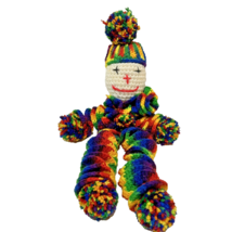 Vintage Handmade Crocheted Clown Bell in Hat Plush Stuffed Doll 22&quot; Mult... - £19.22 GBP
