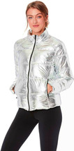 Marc New York Metallic Puffer Jacket X Large XL Silver Stand Collar Quil... - $100.68