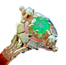 Earth mined Emerald Pearl Antique Ring Victorian Rose Gold Setting Size 6 - £1,027.97 GBP