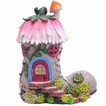 Boot Fairy House Garden Statues With Solar Light, Door Can Open Resin Fairy Gard - £36.37 GBP