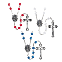 NEW Set of 3 Rosaries: Red, White &amp; Blue Imitation Pearl Rosary with Pou... - £15.68 GBP