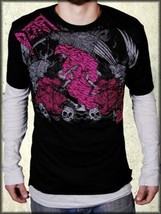 Drifter Grim Reapers Skulls Mens Long Sleeve T-Shirt Twofer Black Grey N... - £37.95 GBP