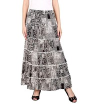 Womens skirt with elastic waist cotton print 36&quot; Free size Matt black MA - £26.85 GBP