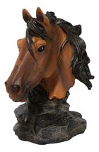 Wild and Free Brown Stallion Equine Horse Bust On Rocky Pillar Base Figu... - $15.99