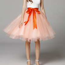 Peach Ballerina Tulle Skirt 6 Layered Midi Party Tulle Skirt image 8