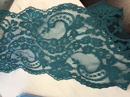 Per Yard Green Teal  Non Stretch Poly Floral Lace Trim double Scalloped 5” - $1.49