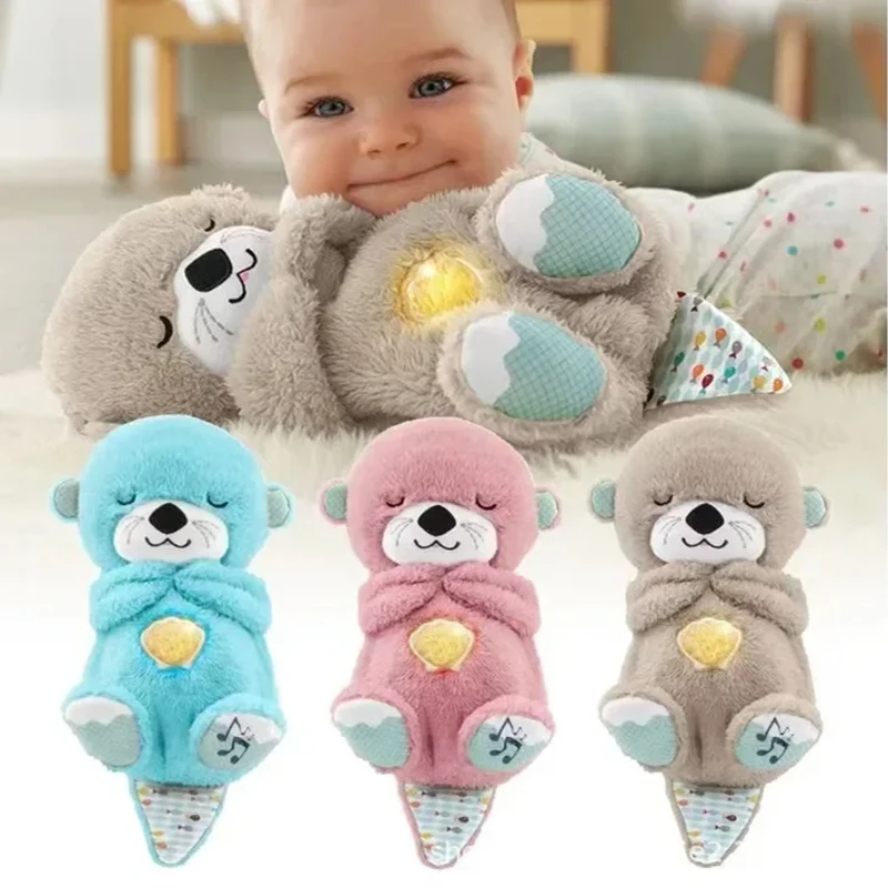 Baby Breathing Bear Baby Soothing Otter Plush Doll Toy Baby Kids Soothing Music - £22.41 GBP