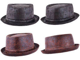 Maz Unisex Vintage Cracked Leather Look Pork Pie Hat in 2 Colours and 2 ... - $18.50