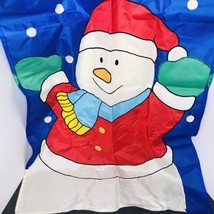 Vintage Christmas Winter Snowman Hanging Flag Embroidered 28x39 Inches - $19.75