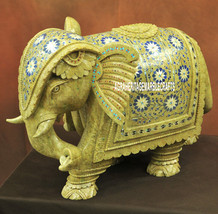 11&#39;&#39; Marble Elephant Semi Precious Stone Pietra Dura Inlay Showpiece Decor H3771 - £1,389.25 GBP