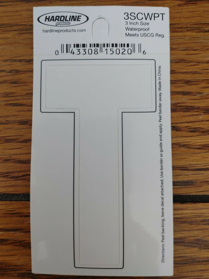 Hardline Self Adhesive Letter T Glossy White  3&quot; Super Stick, Waterproof... - $2.92