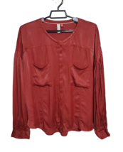 Anthropologie Pilcro Large Rust Button Down Silky Satin Blouse Zip Jacket - £23.48 GBP