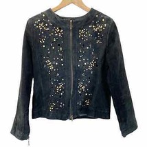 NEW Bob Mackie Studio Suede Leather Jacket Laser Cut Gold Studded Black Women M - £42.38 GBP