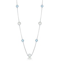 Sterling Silver Alternating Round Blue Topaz &amp; MOP Necklace - £291.87 GBP