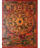 BUDDHA LIFE  BHAVACHAKRA MANDALA OIL VARNISHED OLD TIBETAN THANGKA PAINTING - $5,972.18 MXN