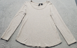 Cynthia Rowley Shirt Womens Medium Beige Stretch Cotton Long Sleeve Round Neck - $18.49