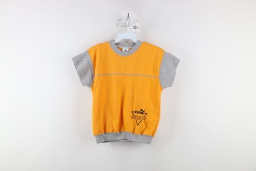 Vintage 90s Puma Boys Medium Spell Out Short Sleeve Crewneck Sweatshirt Yellow - $29.65
