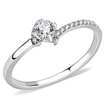 3.5mm Round Solitaire With Accent Simulated Diamond Stainless Steel Wedding Ring - £45.26 GBP