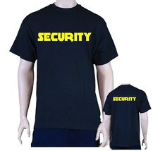 Print Front &amp; Back Security T-Shirt Men&#39;s Event Staff Tee Black Neon Yellow - $8.99