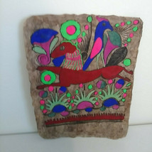 Mexican Indian AMATE Folk Painting on Bark Paper Birds, Deer, Flowers Vi... - $31.88