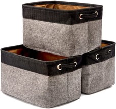 Set Of 3 Large Canvas Fabric Tweed Storage Organizer Cube Set With Handles For - £32.12 GBP