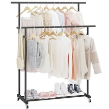 Double Rod Clothing Garment Rack,Rolling Hanging Clothes Rack,Portable Clothes O - £39.86 GBP