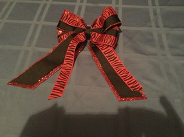 Mothers Day large hair bow red glitter black print tier ribbon  6 x 9 inch  - $8.79