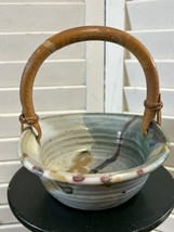 Art Pottery Basket Bruce Odell 1994 Louisiana studio artist cane handle early pc - £98.56 GBP