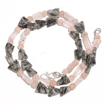 Natural Green Rutile &amp; Rose Quartz Crystal Gemstone Beads Necklace 17&quot; U... - £8.69 GBP