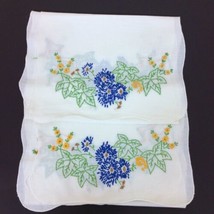 Lot Two Linen Dresser Table Runner Embroidered Floral Blue Leaf  40&quot; L x 13&quot; W - £18.67 GBP